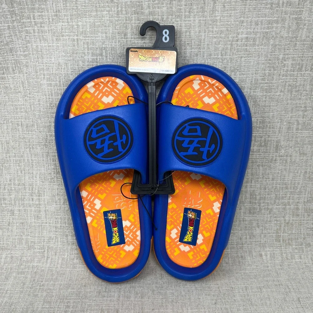 NEW Dragon Ball Super Goku Men's Size 8 Blue Orange Slide Sandals Ground Up